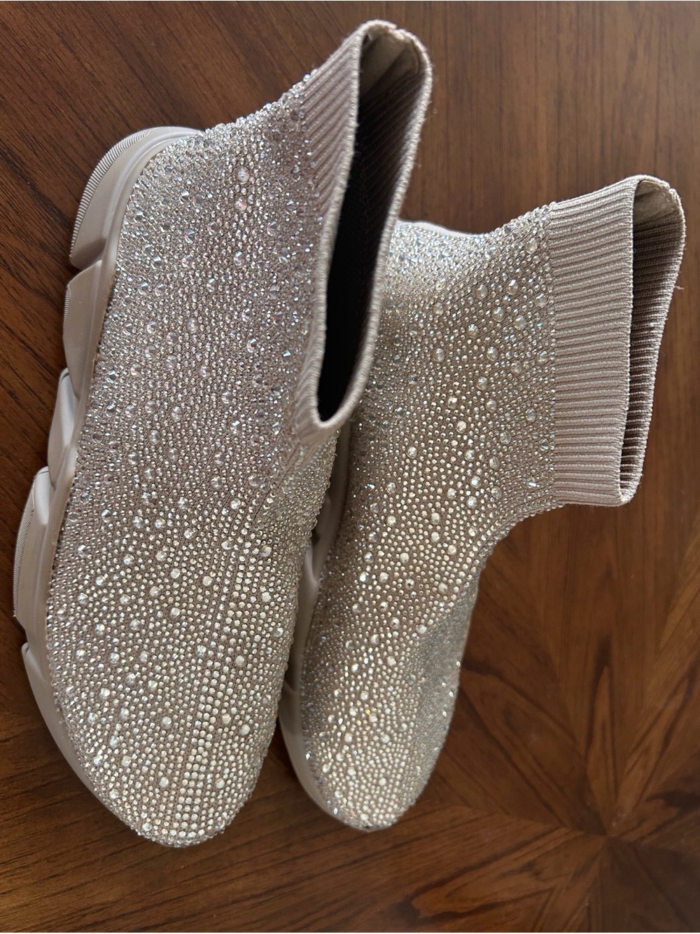 Steve Madden Beige Rhinestone Knit Ankle Booties